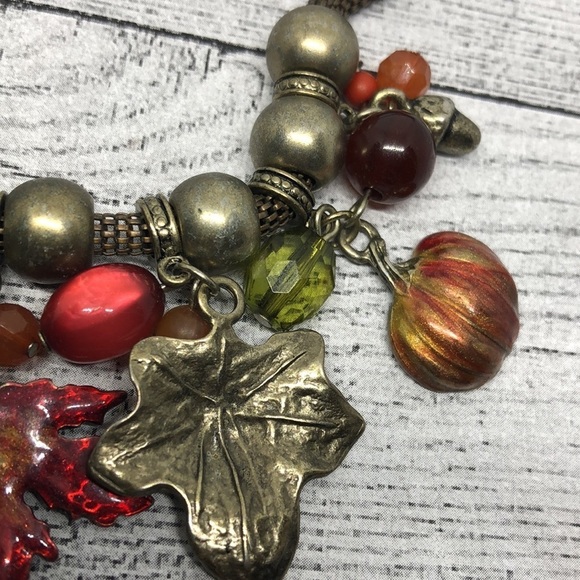 Vintage fall harvest inspired charm mesh necklace - Picture 3 of 7